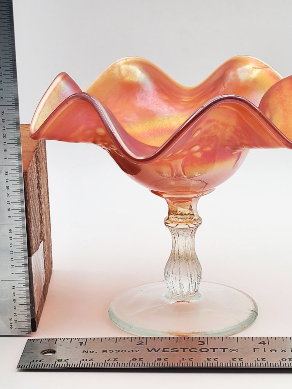 Fenton Marigold Carnival Glass Orange Tree Ruffled Sherbet Compote - Picture 11 of 11
